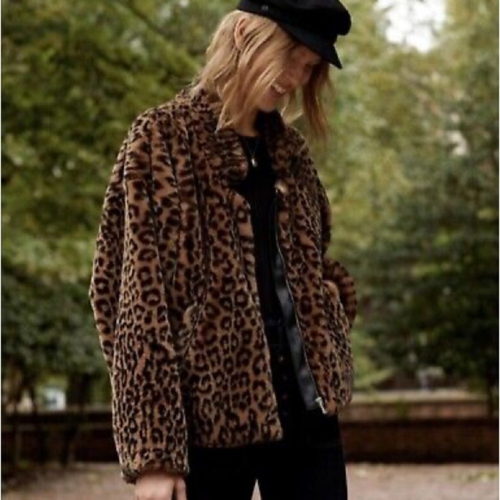 Free People | Furry Animal Print Bomber Jacket